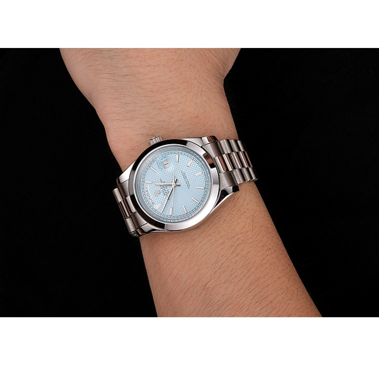 Rolex copies cheap Case Stainless Date Blue And Rolex Steel Day Ice Bracelet 40 Dial 0823